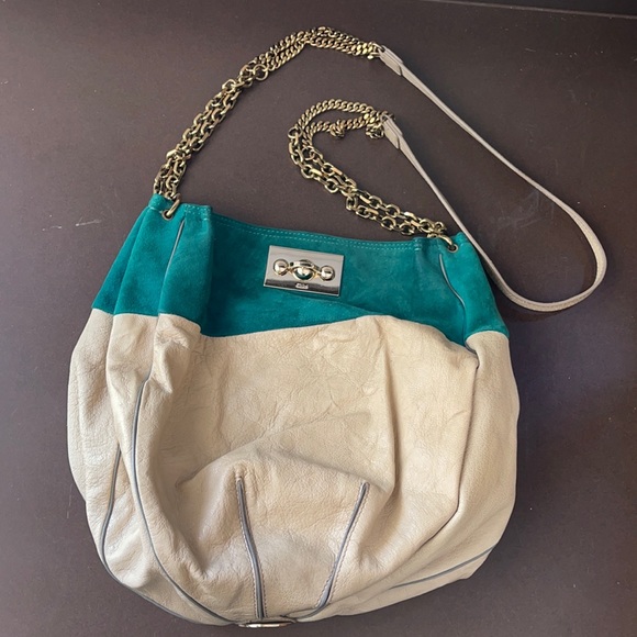 Chloe Leather Colorblock Handbag with Crossbody Strap - Picture 1 of 6